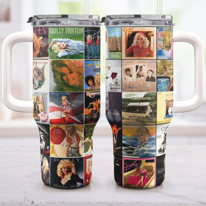 Dolly Parton Album Collage Tumbler – A Nostalgic Tribute to Country Music Icon