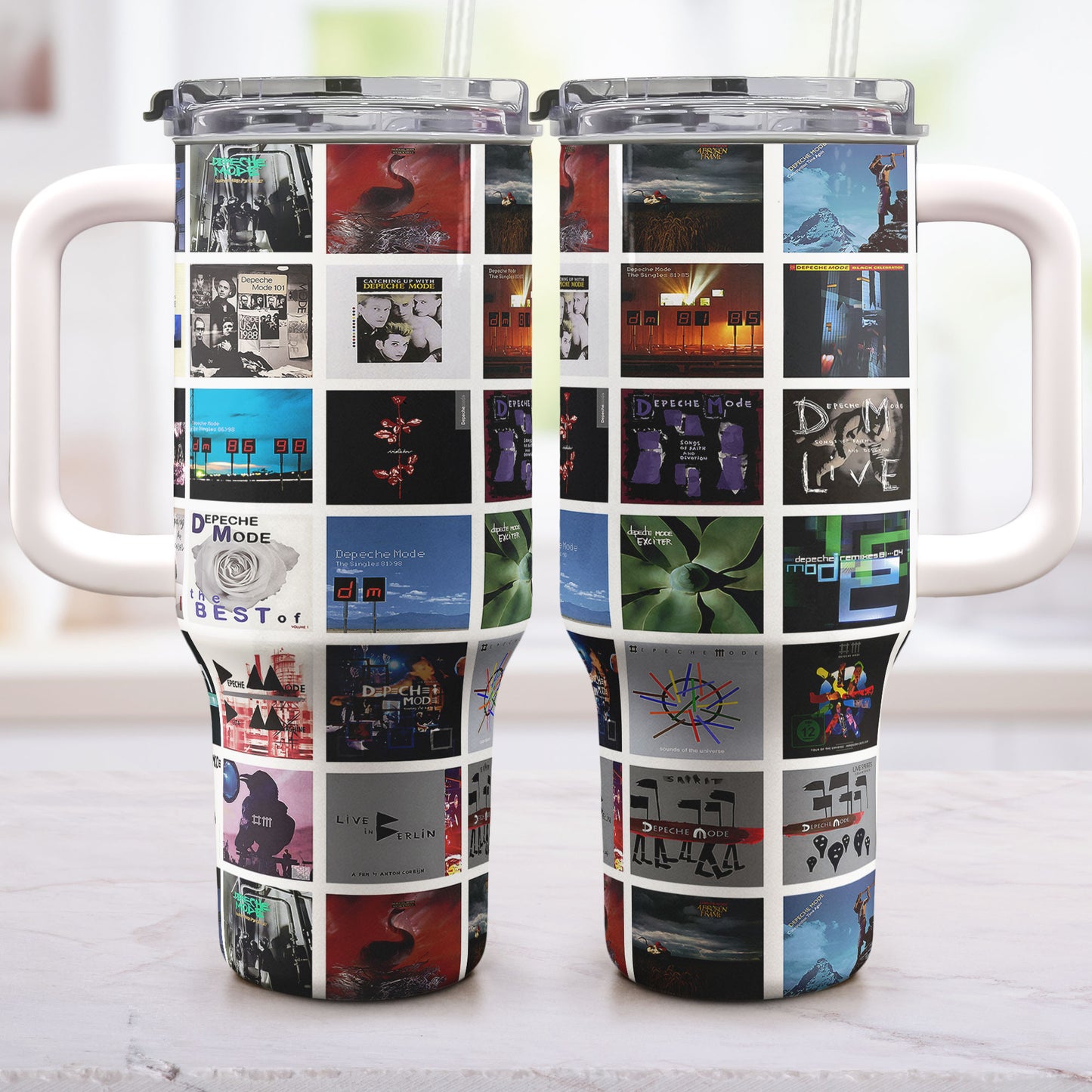 Depeche Mode Album Collage Tumbler – Dark Synth Nostalgia Tribute