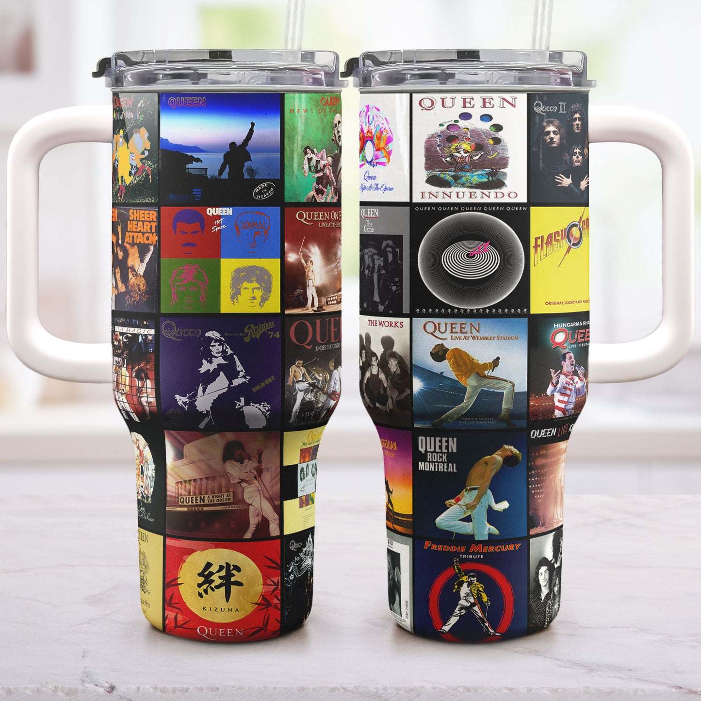 Queen Album Collage Tumbler – A Legendary Rock Nostalgia Tribute
