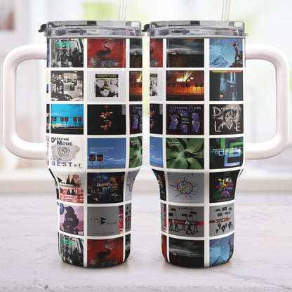 Depeche Mode Album Collage Tumbler – Dark Synth Nostalgia Tribute