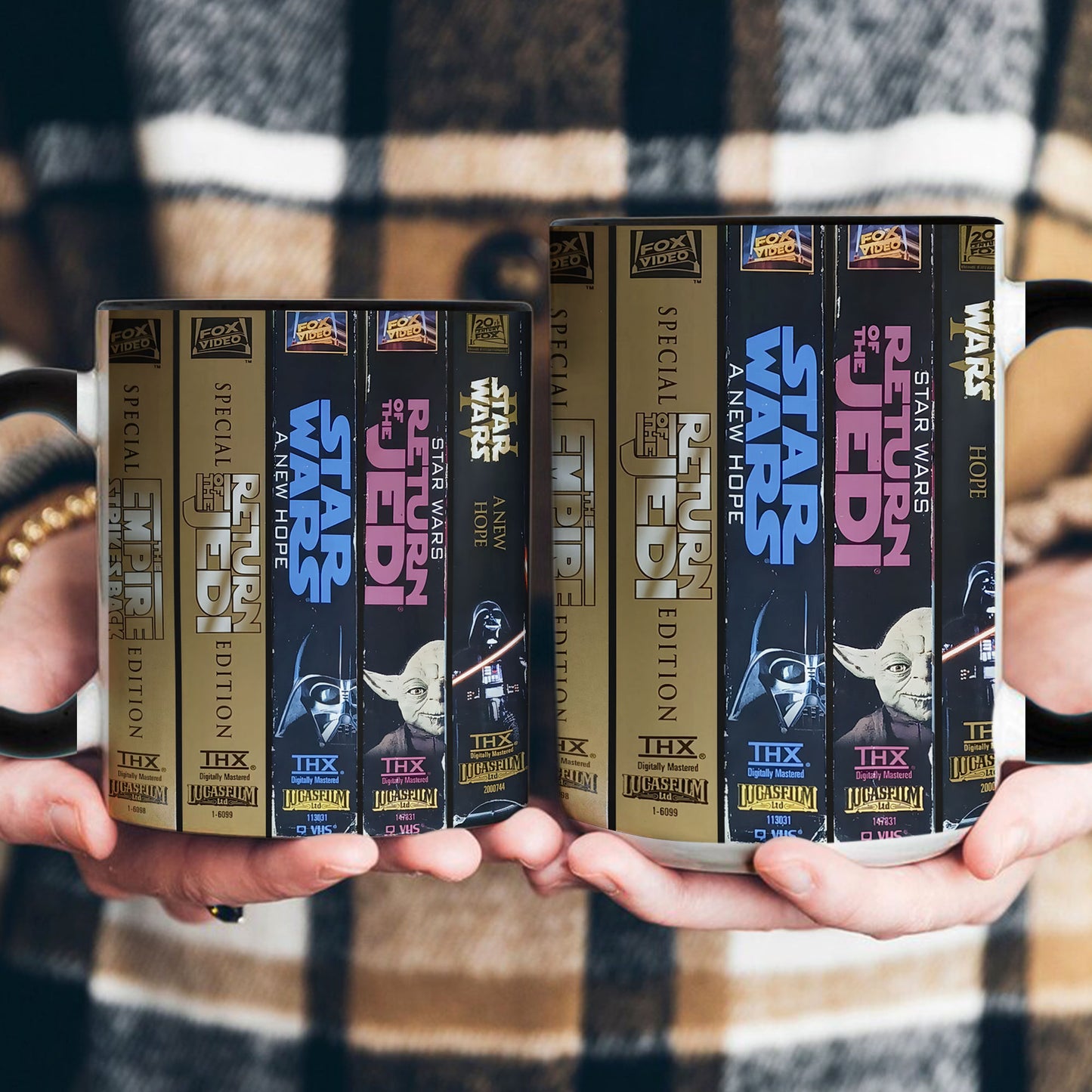 Star Wars VHS Collection Mug – Retro Trilogy & Prequel Movie Spine Coffee Cup