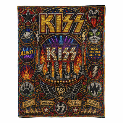 KISS Band Sherpa Blanket – Detroit Rock City Stained Glass Blanket