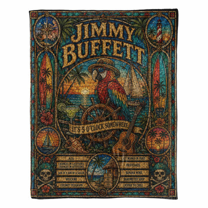 Jimmy Buffett Sherpa Blanket – Margaritaville Stained Glass Tropical Coastal Blanket