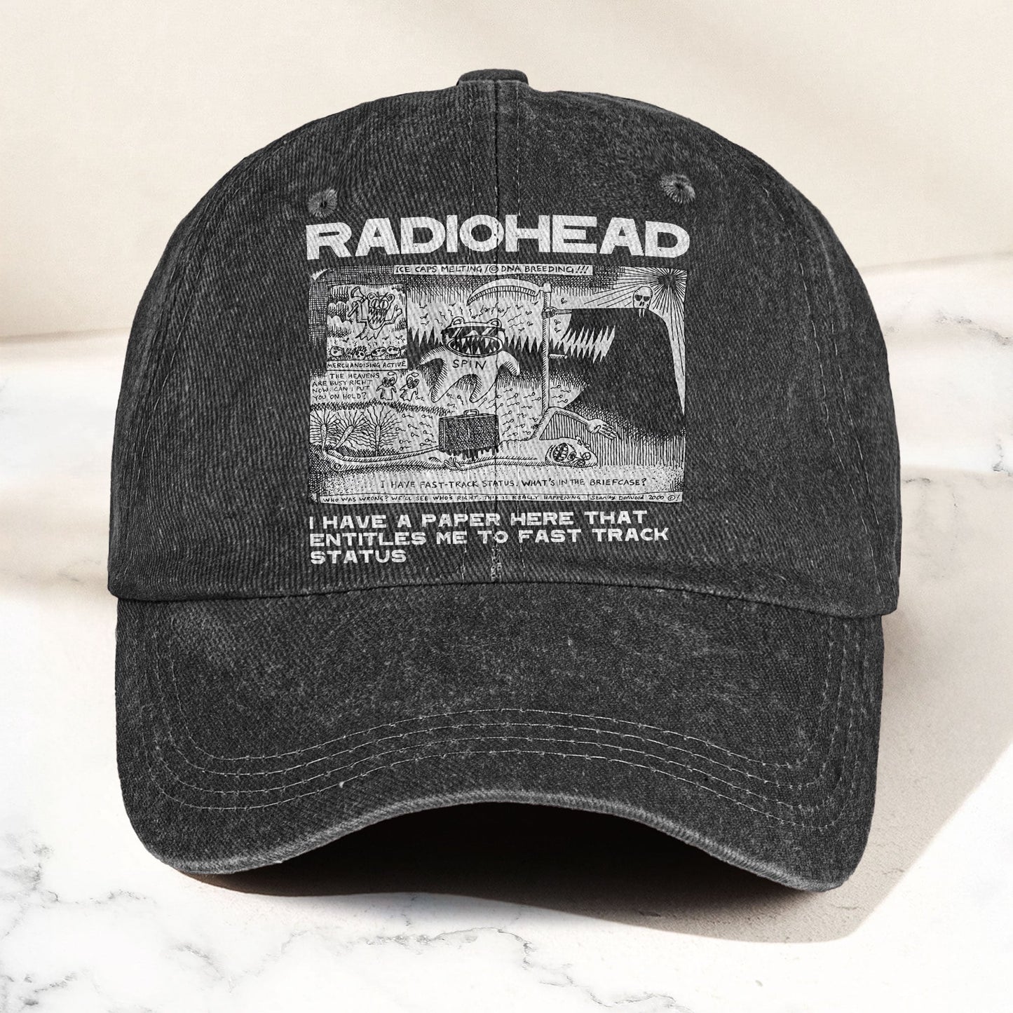 Radiohead Denim Dad Cap – Vintage Washed Alternative Rock Adjustable Hat