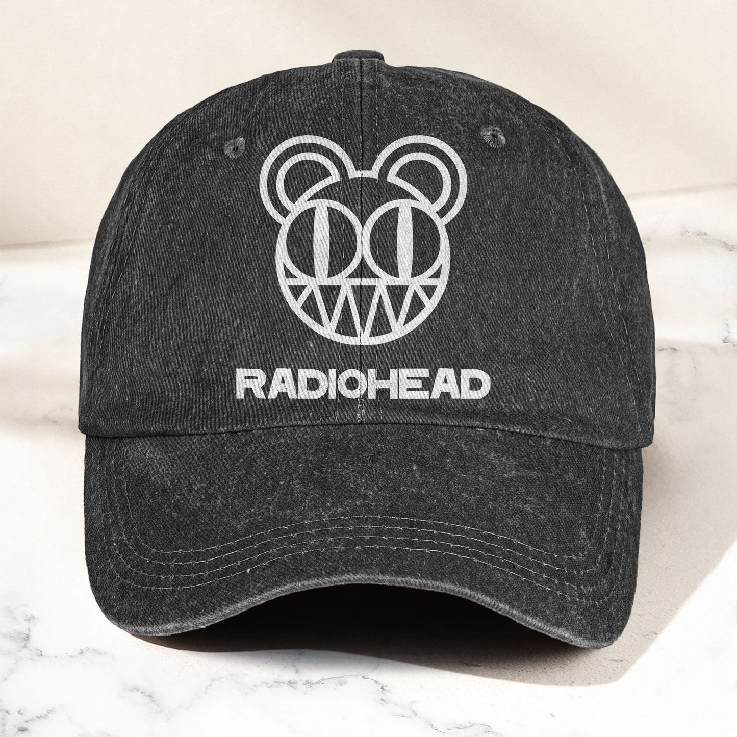Radiohead Bear Logo Denim Dad Cap – Vintage Washed Alternative Rock Hat