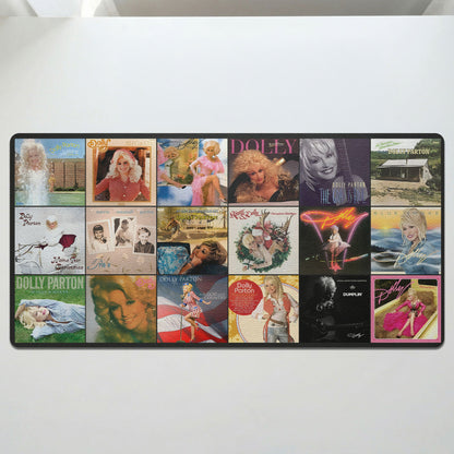 Dolly Parton Queen of Country Album Covers Collage Desk Mat – Non-slip Office Gift Keyboard Pad Birthday Gift For Music Lovers
