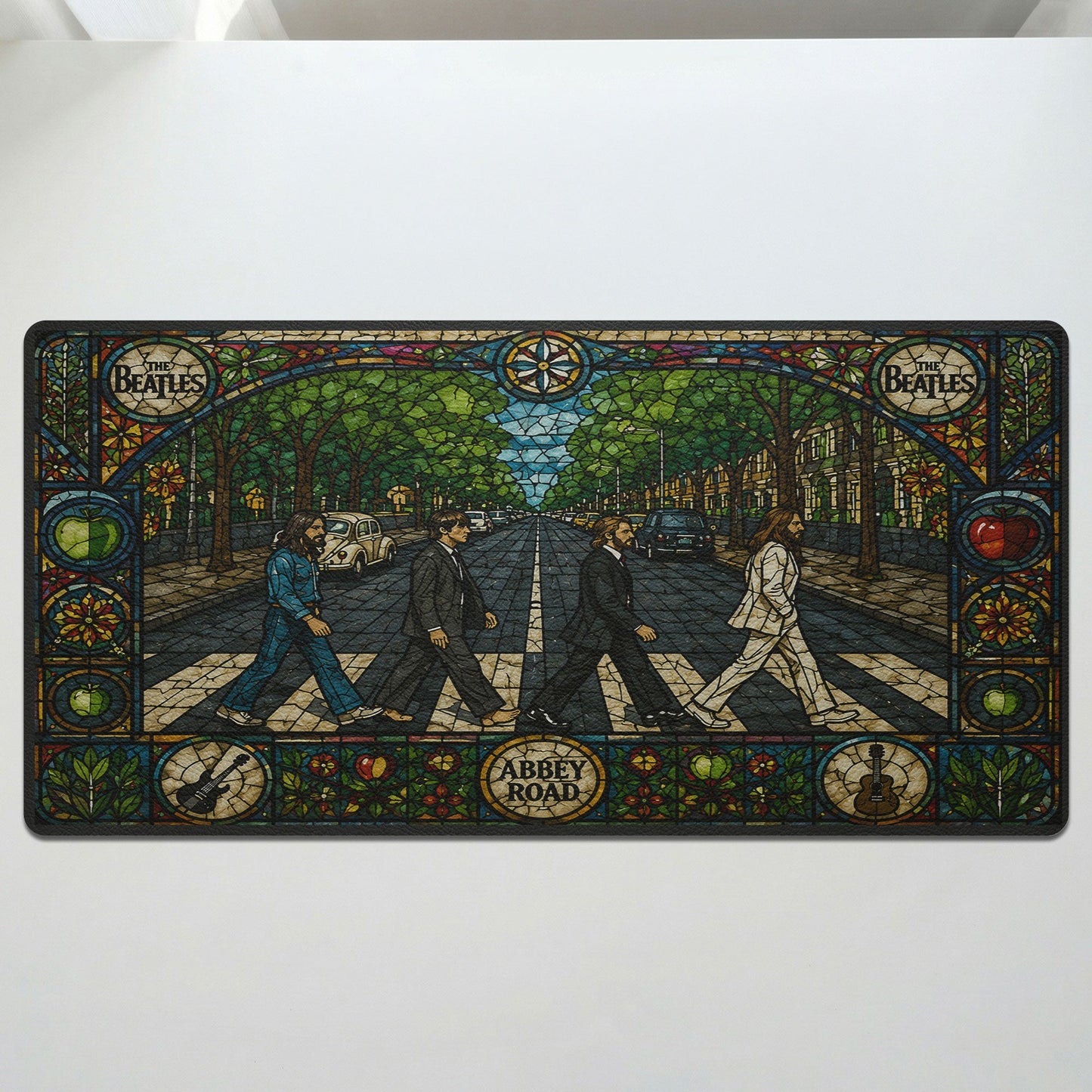 The Beatles Abbey Road Stained Glass Desk Mat – Non-slip Office Gift Keyboard Pad Birthday Gift For Music Lovers