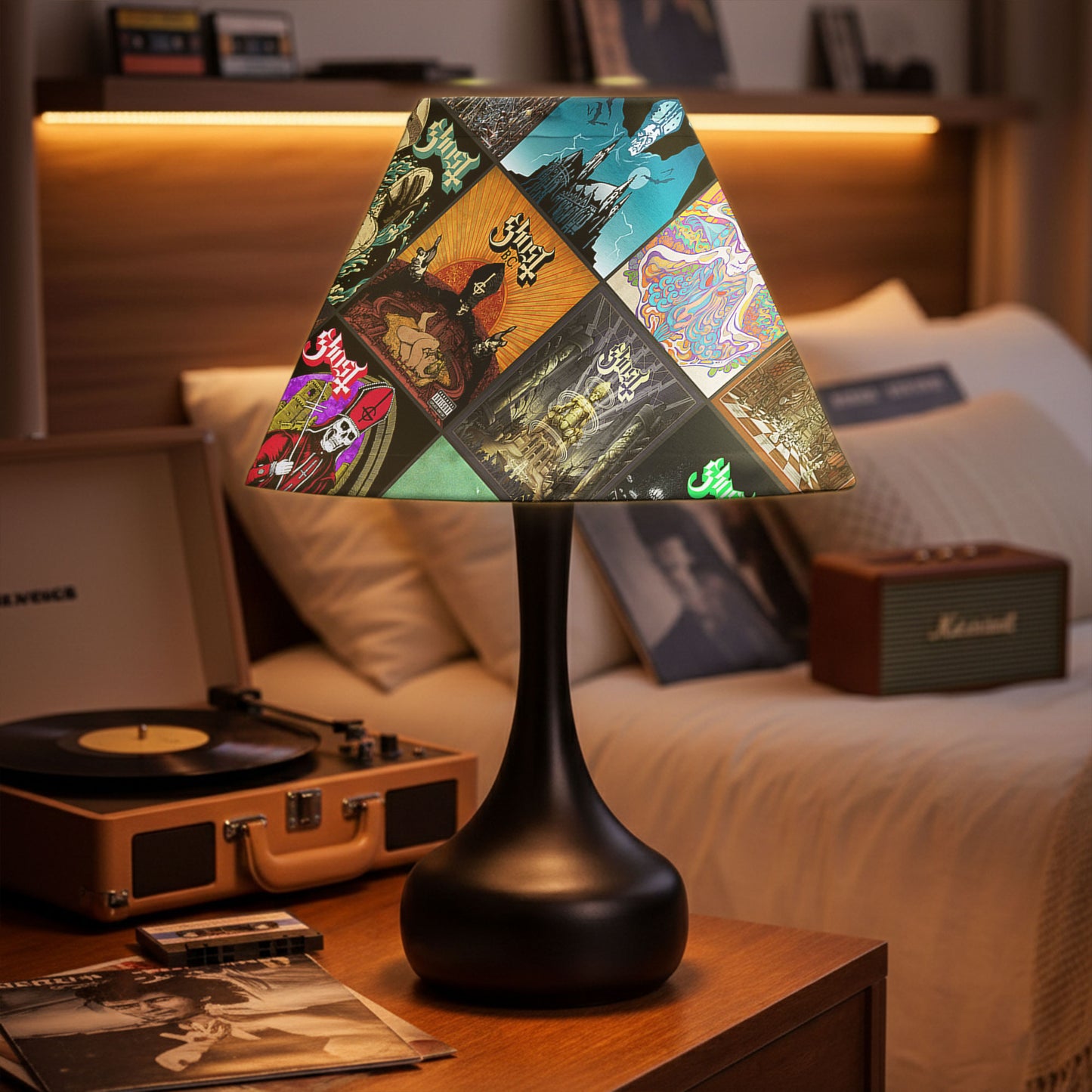 Ghost Table Lamp – Cylinder & Pyramid Design Occult Rock Decor