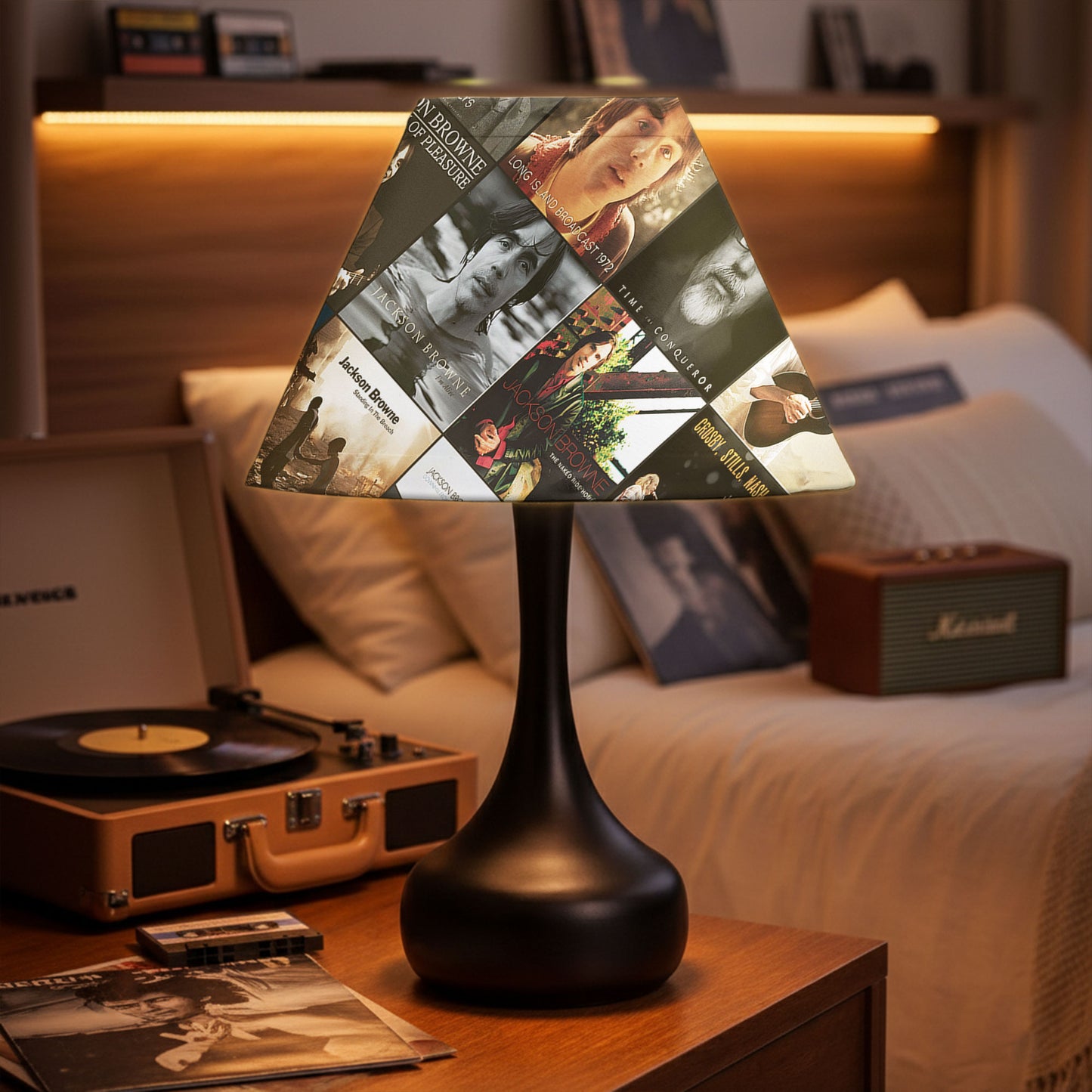 Jackson Browne Album Collage Table Lamp – Classic Rock Music Decor