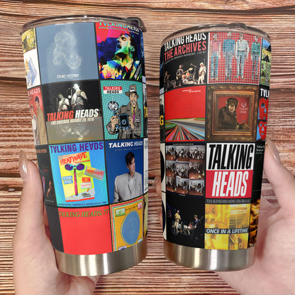Talking Heads Album Collage Tumbler – Art Rock & New Wave Nostalgia