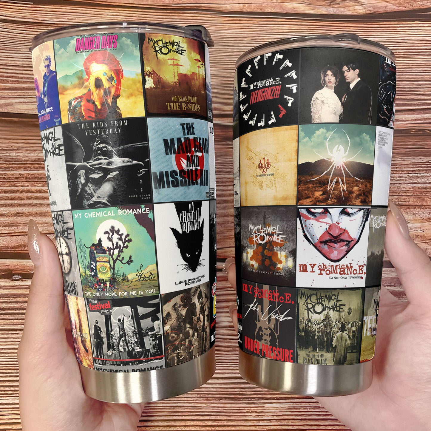 My Chemical Romance Album Collage Tumbler – Emo Rock Nostalgia of a Generation