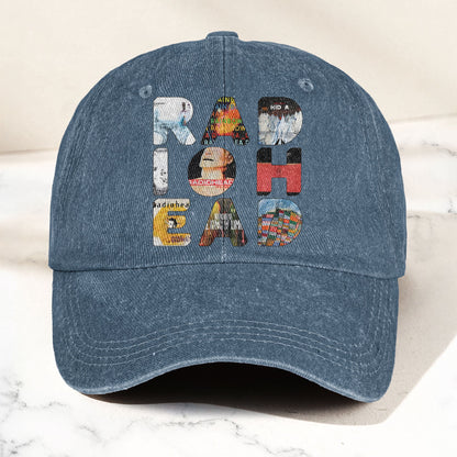 Radiohead Album Collage Denim Dad Cap – Vintage Washed Alternative Rock Hat