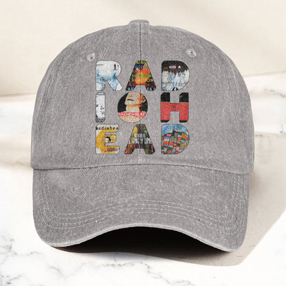 Radiohead Album Collage Denim Dad Cap – Vintage Washed Alternative Rock Hat
