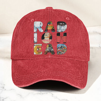 Radiohead Album Collage Denim Dad Cap – Vintage Washed Alternative Rock Hat