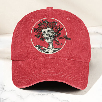 Grateful Dead Denim Dad Cap – Skull & Roses Vintage Design (With BOX)