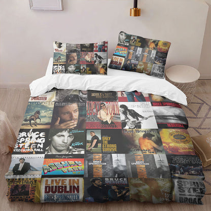 Bruce Springsteen Album Collage Bedding Set – Classic Rock Music Fan Bedroom Decor