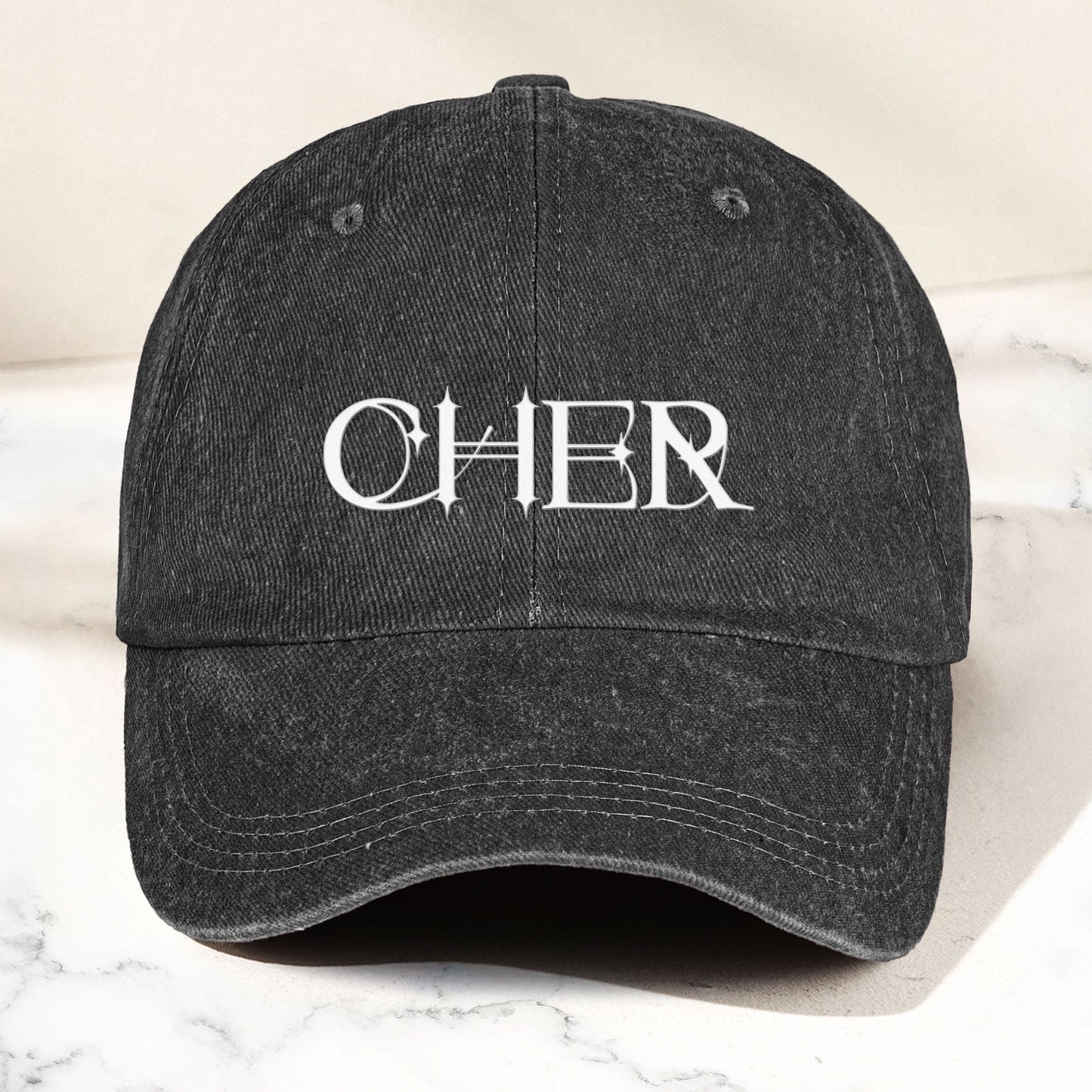 Cher Denim Dad Cap – Classic Icon Logo Design ( With BOX)