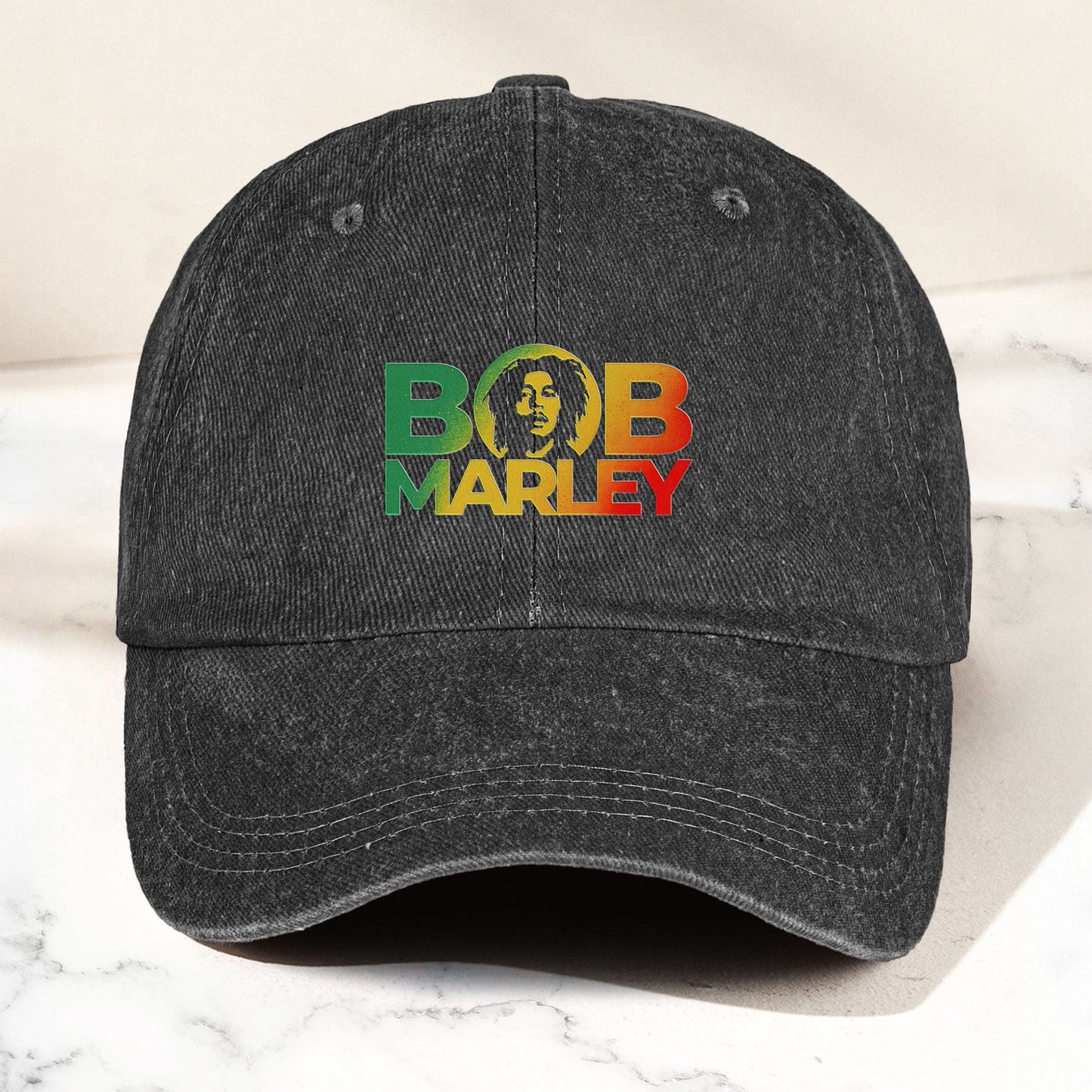 Bob Marley Denim Dad Cap – Rasta Color Portrait Logo Design ( With BOX)