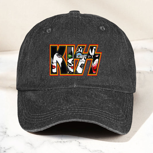 KISS Denim Dad Cap – Iconic Face Collage Logo Design ( With BOX)