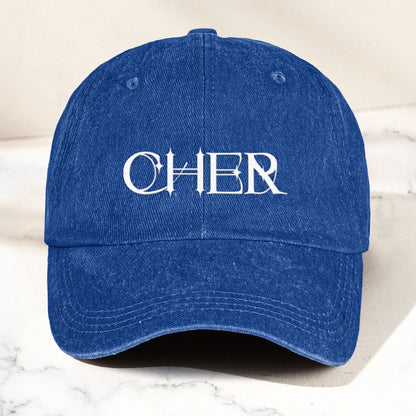 Cher Denim Dad Cap – Classic Icon Logo Design ( With BOX)