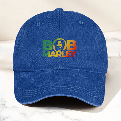 Bob Marley Denim Dad Cap – Rasta Color Portrait Logo Design ( With BOX)