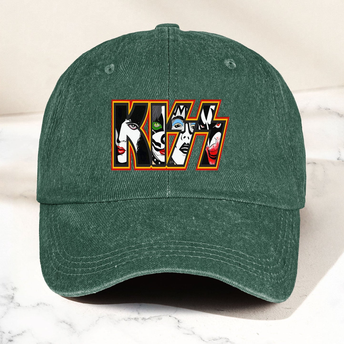 KISS Denim Dad Cap – Iconic Face Collage Logo Design ( With BOX)