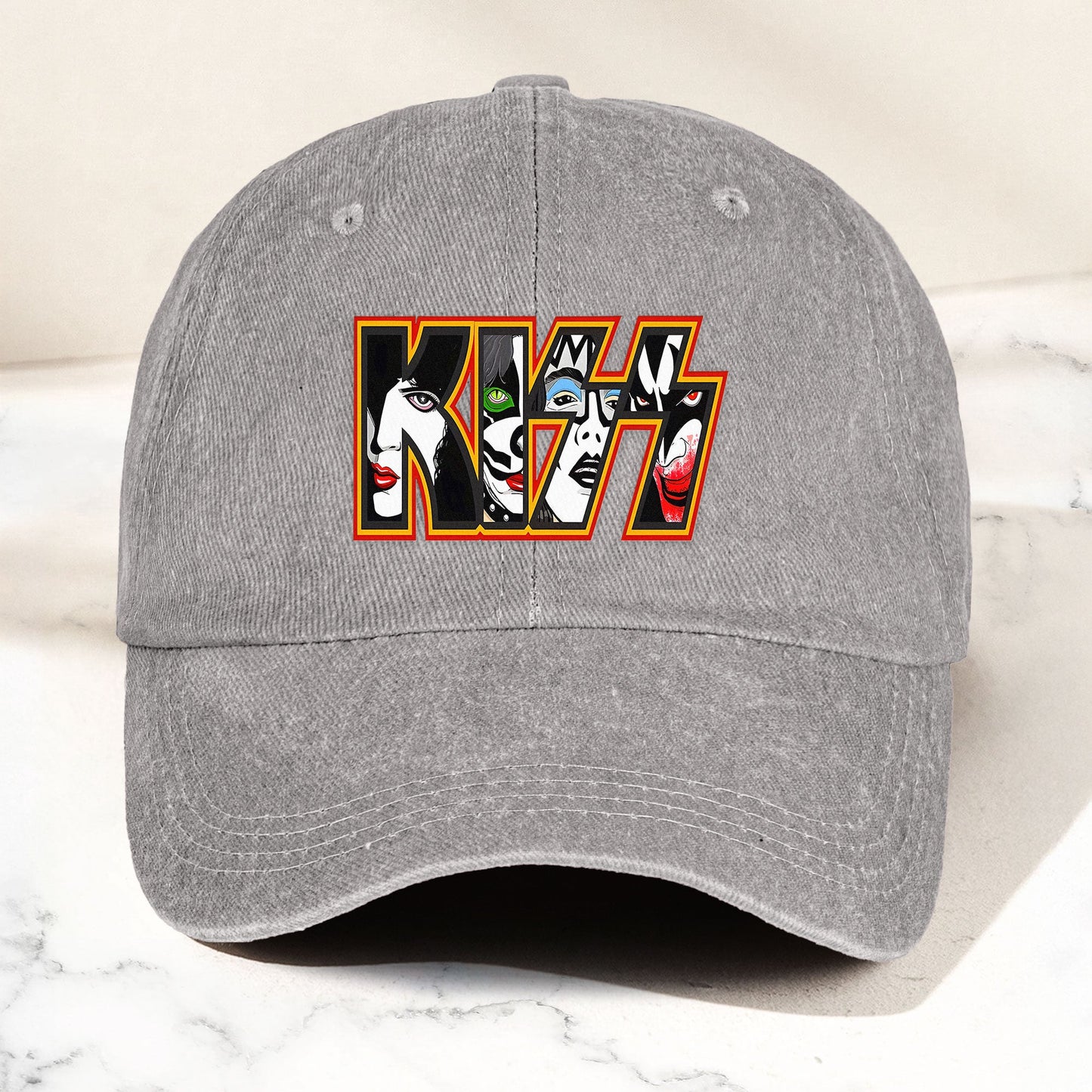 KISS Denim Dad Cap – Iconic Face Collage Logo Design ( With BOX)