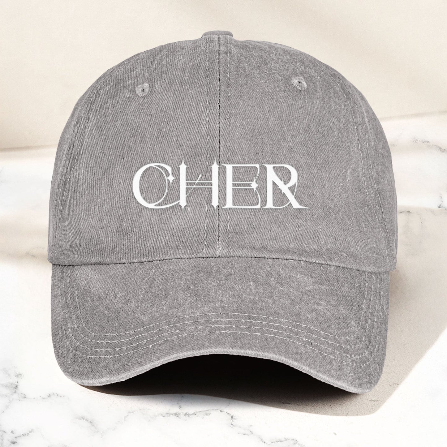 Cher Denim Dad Cap – Classic Icon Logo Design ( With BOX)