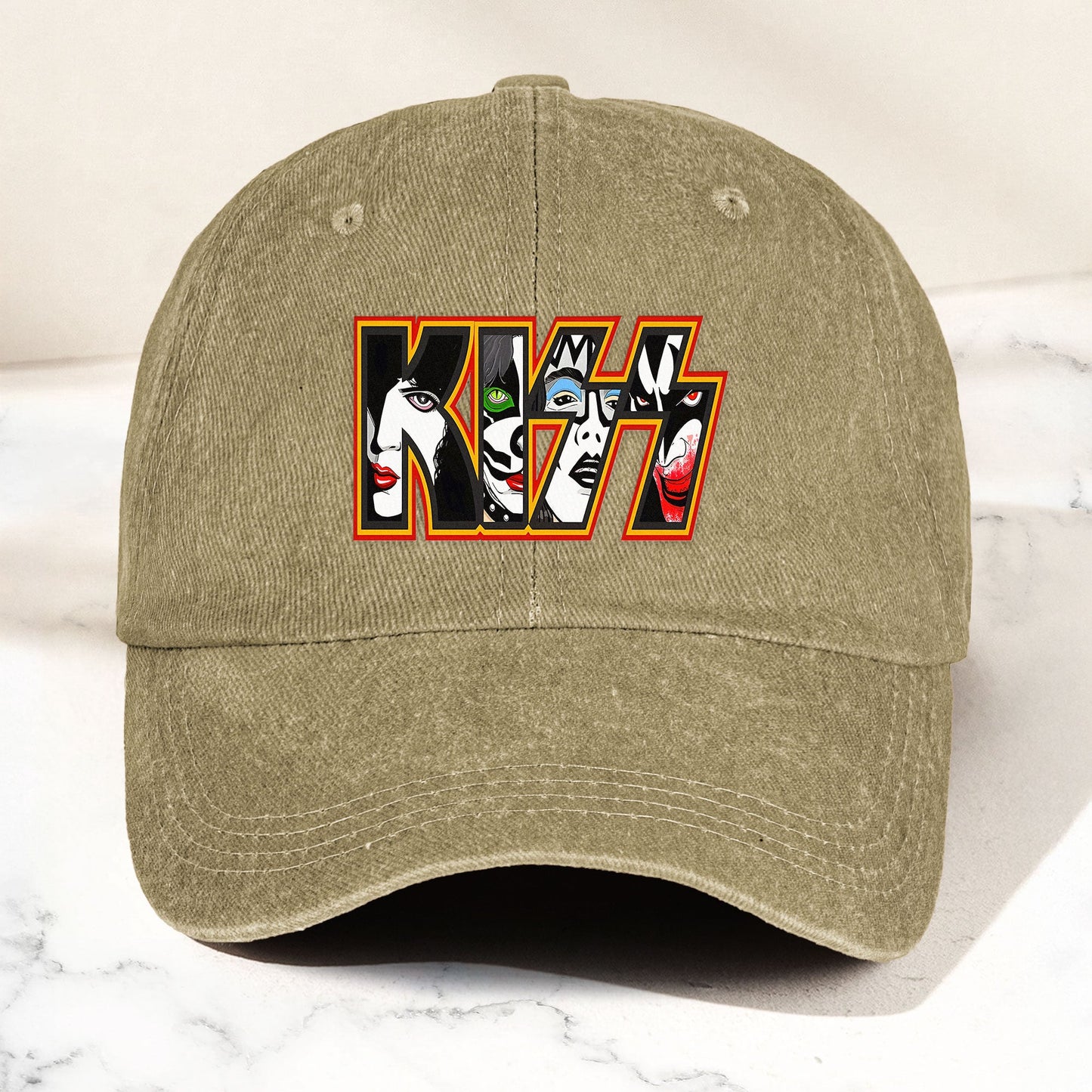 KISS Denim Dad Cap – Iconic Face Collage Logo Design ( With BOX)