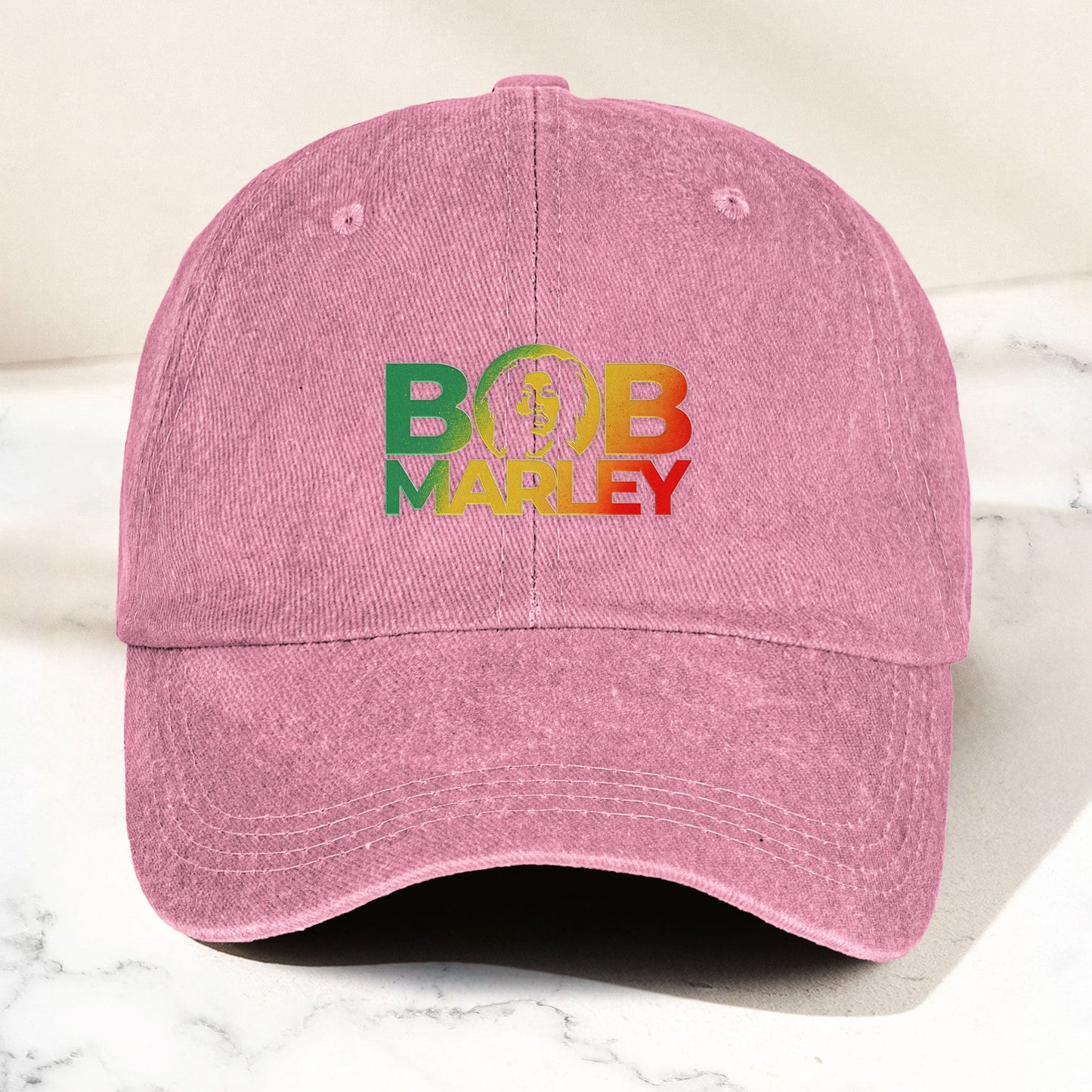 Bob Marley Denim Dad Cap – Rasta Color Portrait Logo Design ( With BOX)