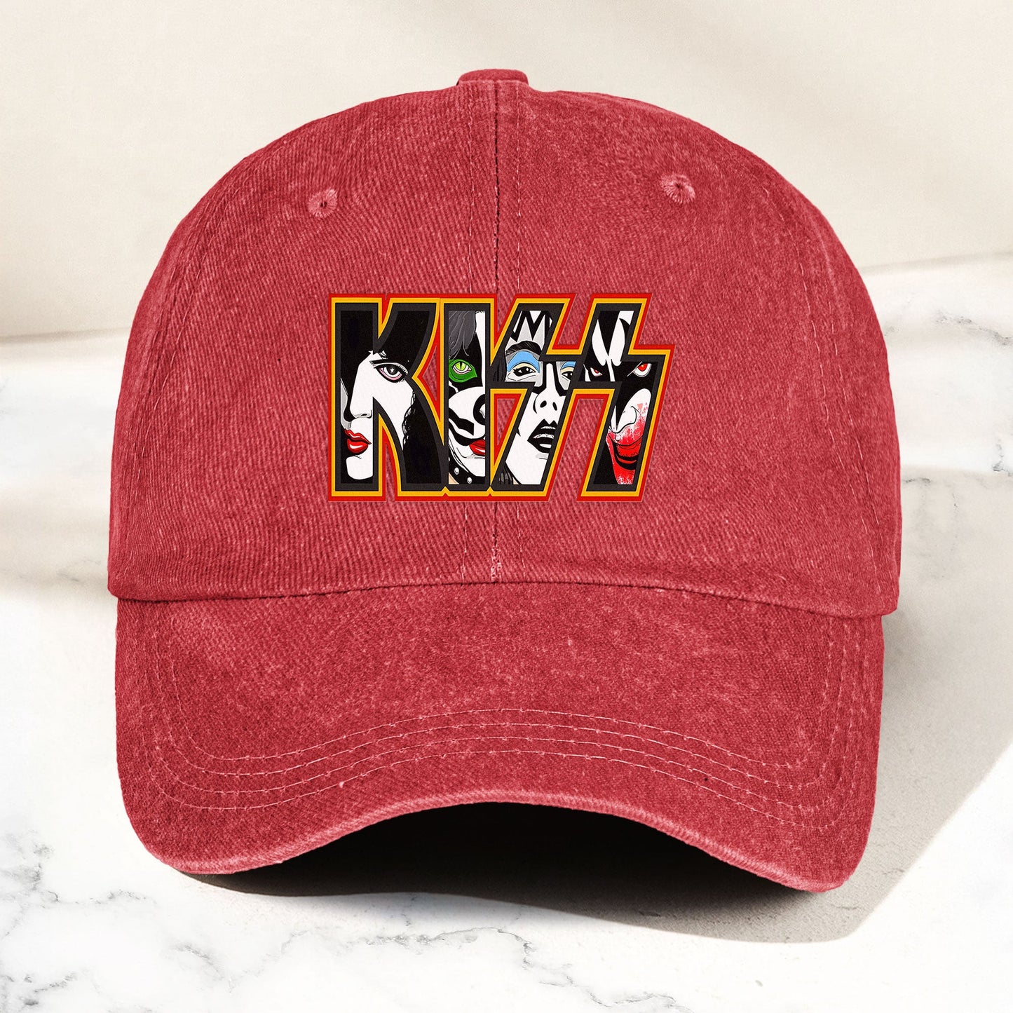 KISS Denim Dad Cap – Iconic Face Collage Logo Design ( With BOX)