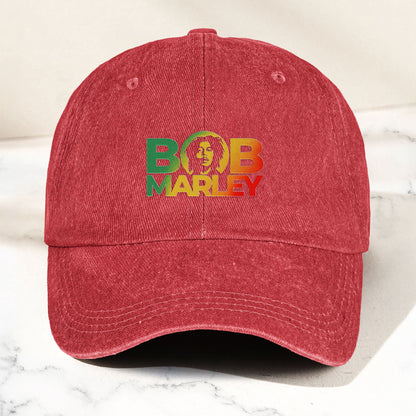 Bob Marley Denim Dad Cap – Rasta Color Portrait Logo Design ( With BOX)