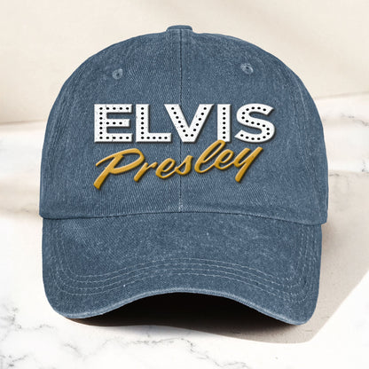 Elvis Presley Denim Dad Cap – Classic Vegas Marquee Logo Design ( With BOX)
