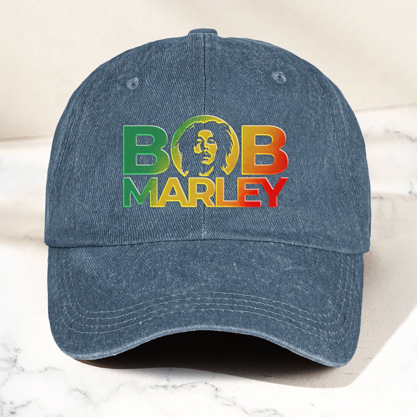 Bob Marley Denim Dad Cap – Rasta Color Portrait Logo Design ( With BOX)