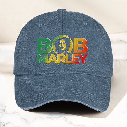 Bob Marley Denim Dad Cap – Rasta Color Portrait Logo Design ( With BOX)