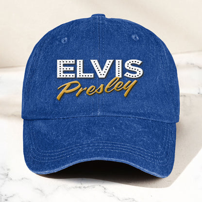 Elvis Presley Denim Dad Cap – Classic Vegas Marquee Logo Design ( With BOX)
