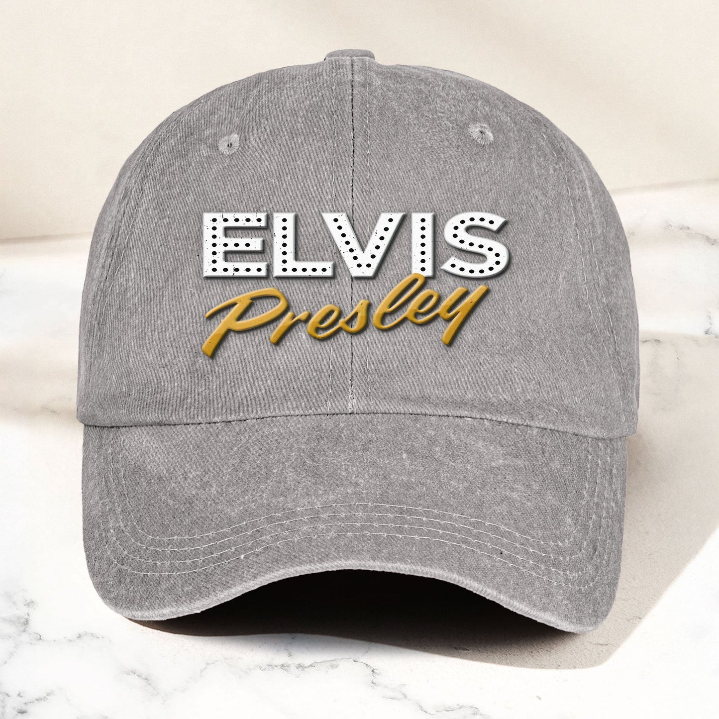 Elvis Presley Denim Dad Cap – Classic Vegas Marquee Logo Design ( With BOX)