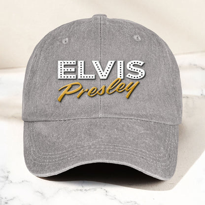 Elvis Presley Denim Dad Cap – Classic Vegas Marquee Logo Design ( With BOX)