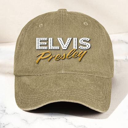 Elvis Presley Denim Dad Cap – Classic Vegas Marquee Logo Design ( With BOX)