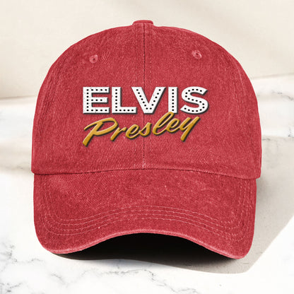 Elvis Presley Denim Dad Cap – Classic Vegas Marquee Logo Design ( With BOX)