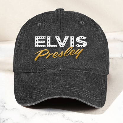Elvis Presley Denim Dad Cap – Classic Vegas Marquee Logo Design ( With BOX)