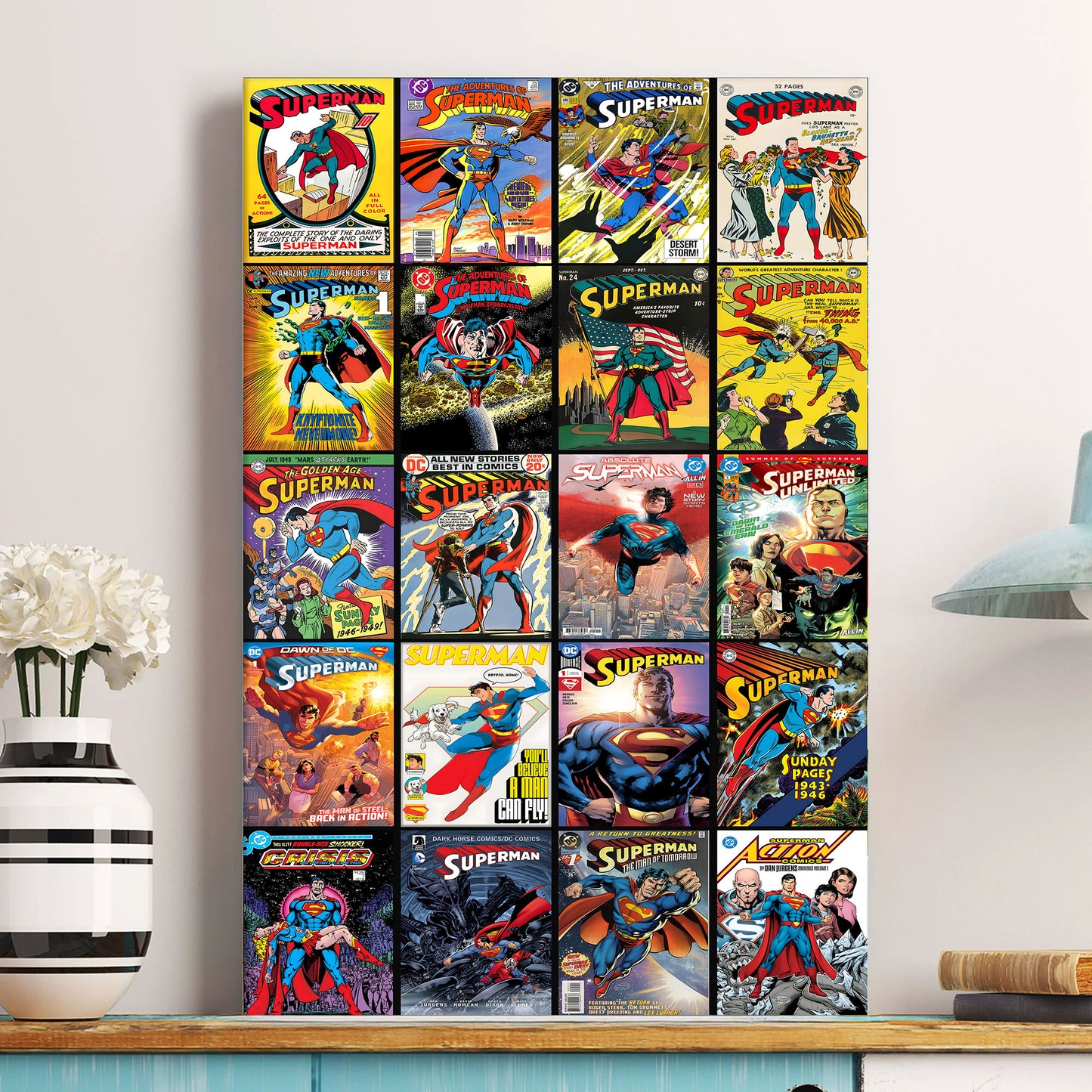 Superman Comic Cover Poster – Vintage & Modern DC Superman Wall Art Print