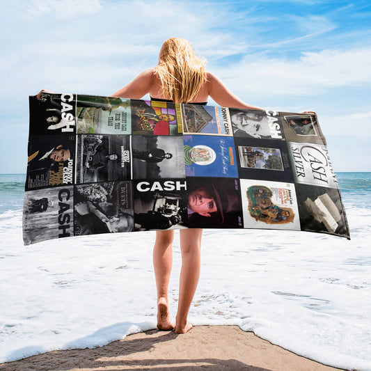 Johnny Cash Beach Towel – Album Cover Collage Country And Rock Towel