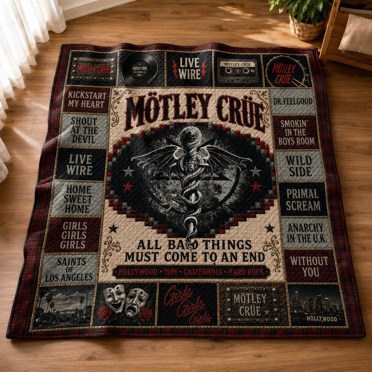 Motley Crue Hard Rock Quilt Blanket – All Bad Things Must Come To An End