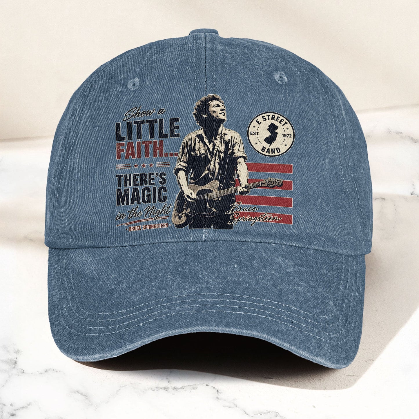 Bruce Springsteen Thunder Road Lyrics There's Magic In The Night Denim Cap – Retro Vintage Dad Cap Gift For Dad (With Box)
