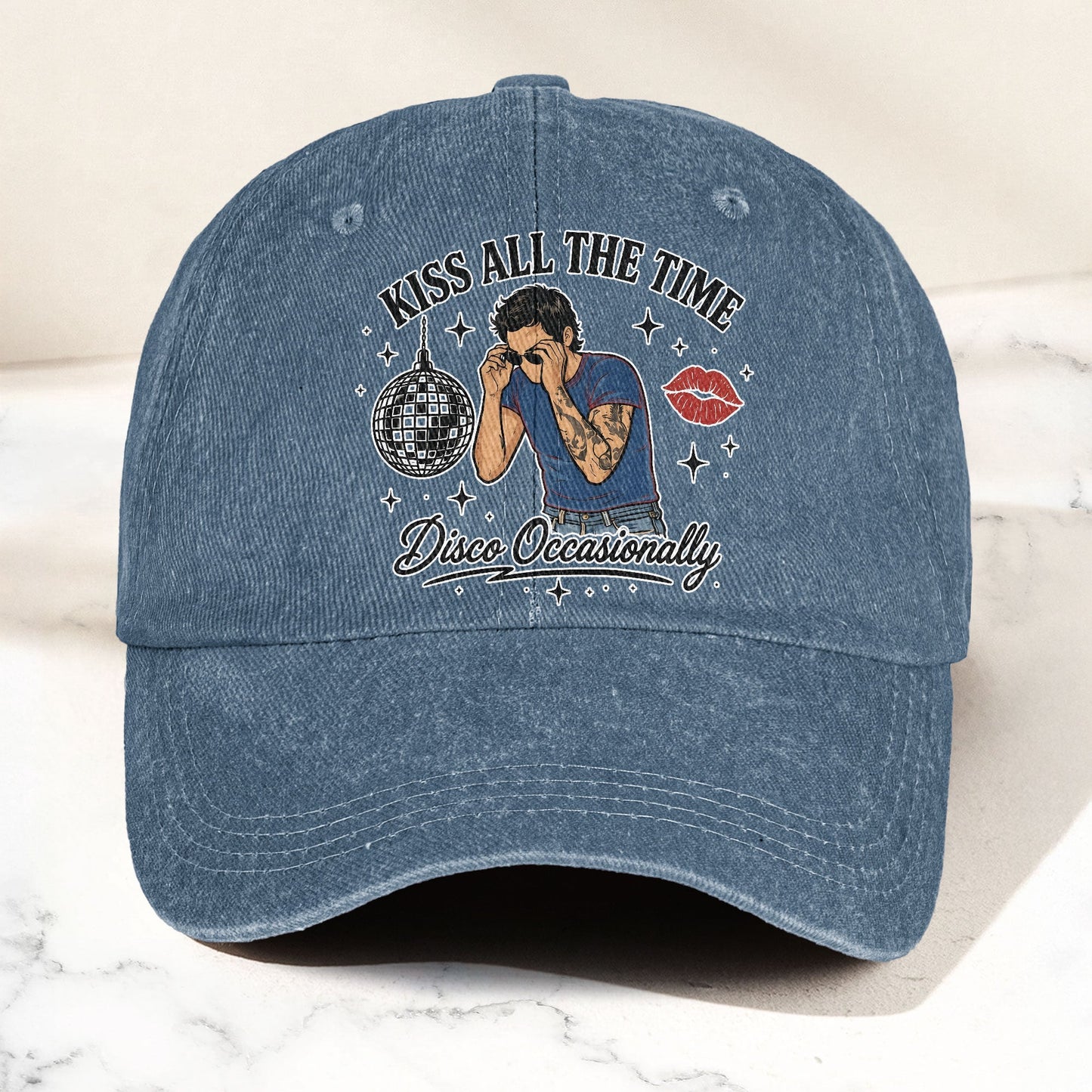 Harry Styles Kiss All The Time Disco Occasionally Music Merch Denim Cap – Retro Vintage Dad Cap Gift For Dad (With Box)