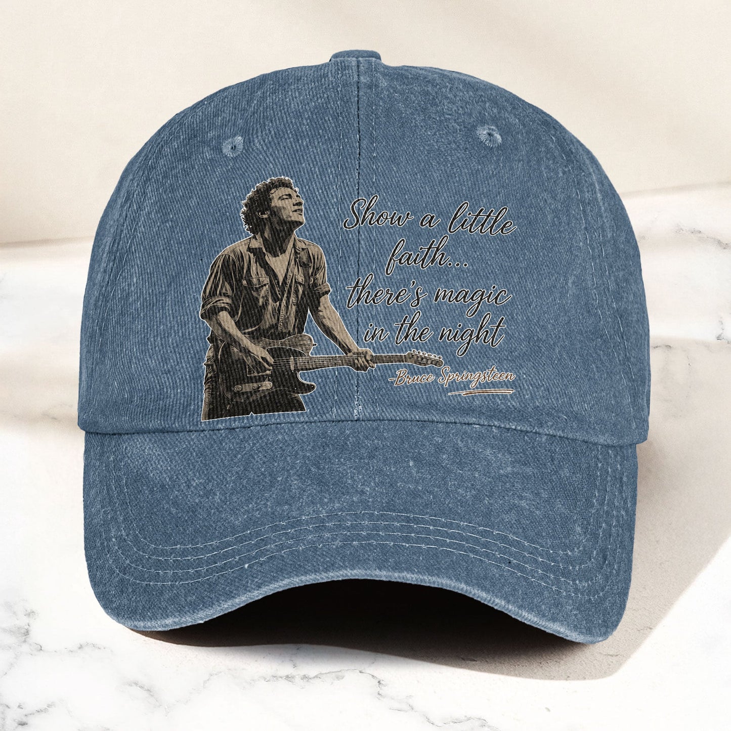 Bruce Springsteen Thunder Road Lyric Show A Little Faith Denim Cap – Retro Vintage Dad Cap Gift For Dad (With Box)