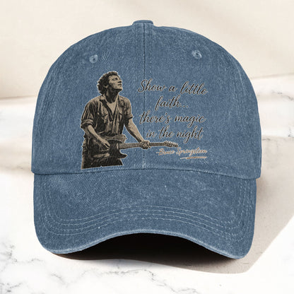 Bruce Springsteen Thunder Road Lyric Show A Little Faith Denim Cap – Retro Vintage Dad Cap Gift For Dad (With Box)