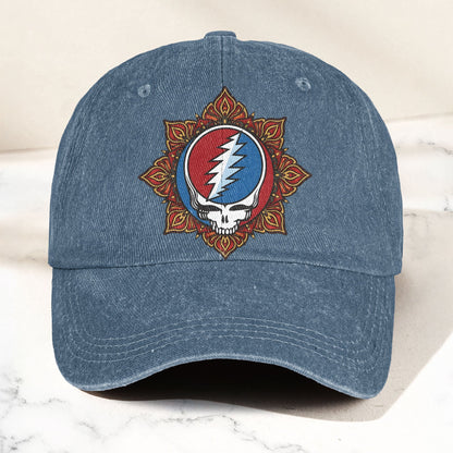 Grateful Dead Steal Your Face Mandala Lightning Skull Denim Cap – Retro Vintage Dad Cap Gift For Dad (With Box)