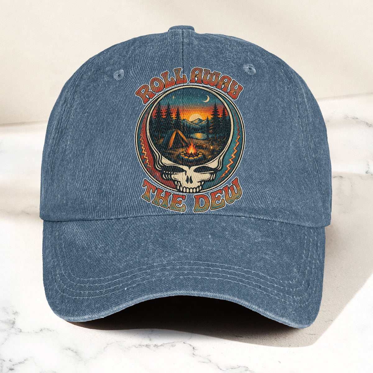 Grateful Dead Franklins Tower Roll Away The Dew Camping Denim Cap – Retro Vintage Dad Cap Gift For Dad (With Box)